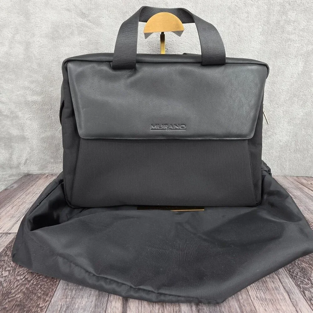 Murano Signature VTG Business Shuttle Laptop Bag Black Leather Nylon Deadstock